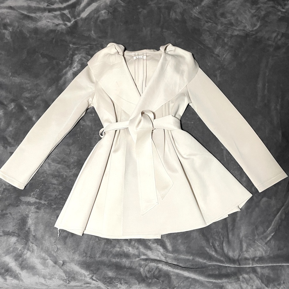 Cream Fit and Flare Hooded Coat, Size Small
